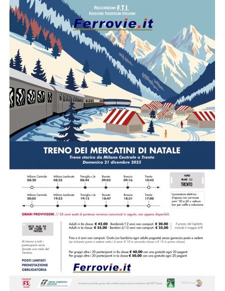 Domenica 21 dicembre 2025 - Treno dei mercatini di Natale Milano-Trento A/R